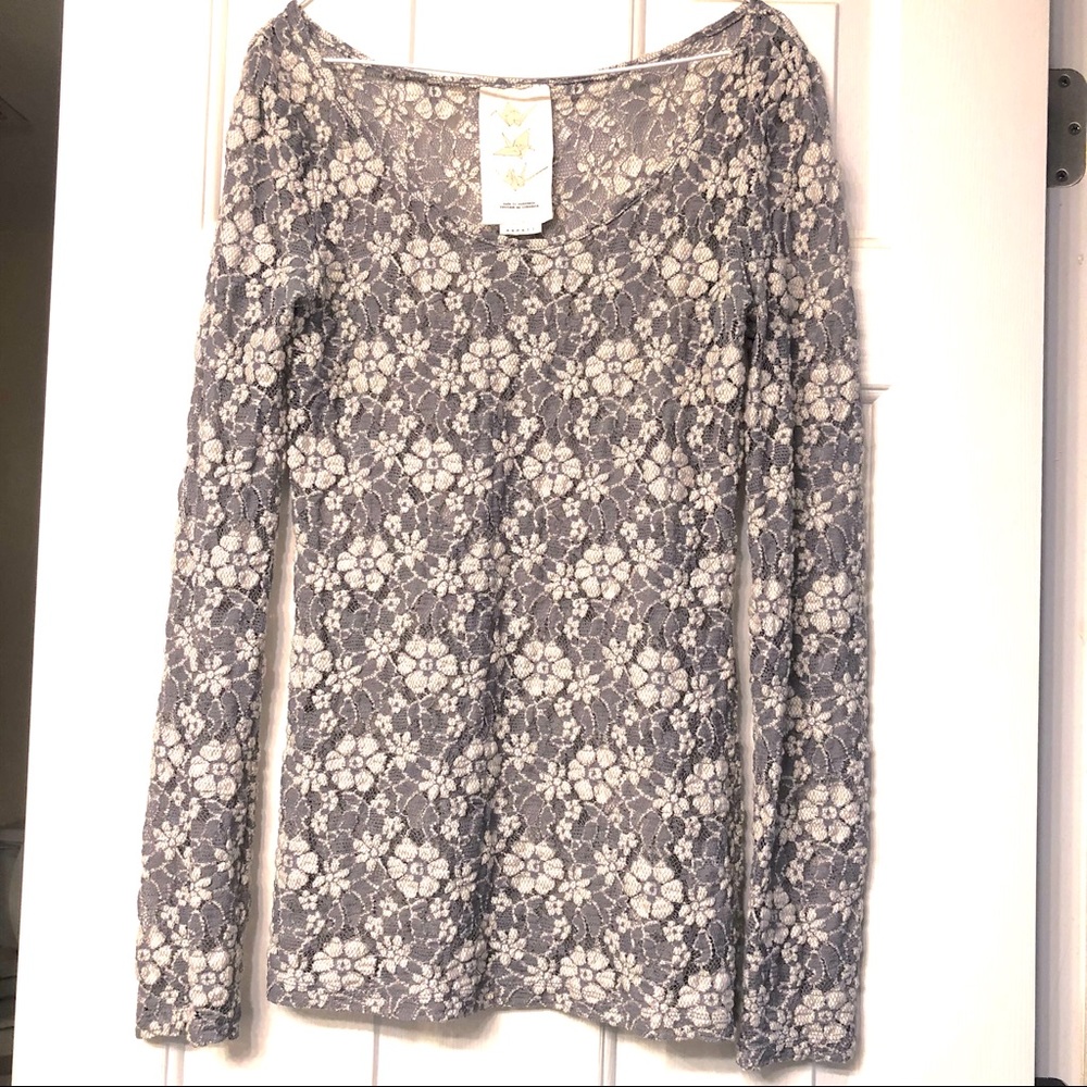 Anthropologie x small gray + white long sleeve top
